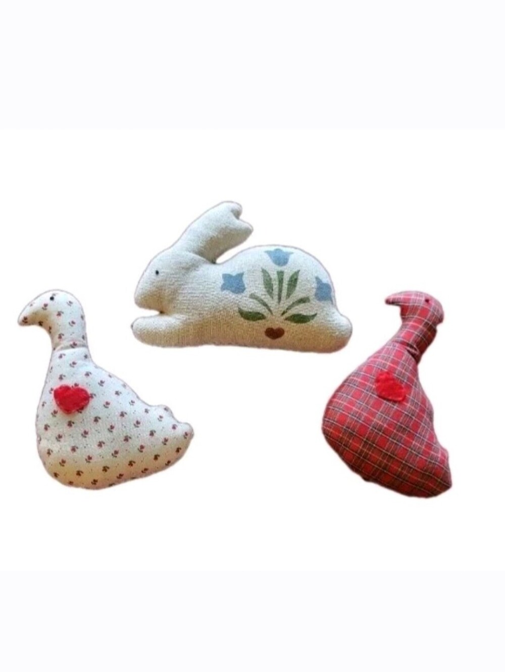 Cottage Core Cloth Bunny Rabbit Ducks Red Bowl Fillers Handmade Country Heart